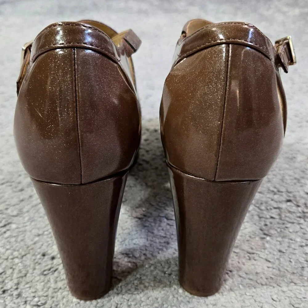 Naturalizer Elise Brown Criss Cross Strap Platform Heels Shimmering Party